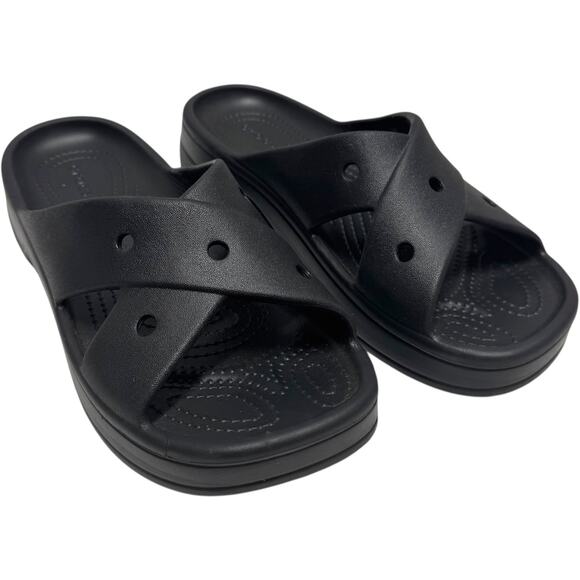 Crocs Classic Women's Cross Strap Black 9 - Picture 1 of 6